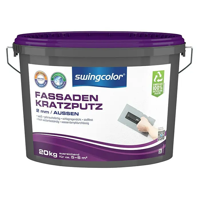 swingcolor Fassaden-Kratzputz - 20 kg, 2 mm, Weiß - Vorderansicht