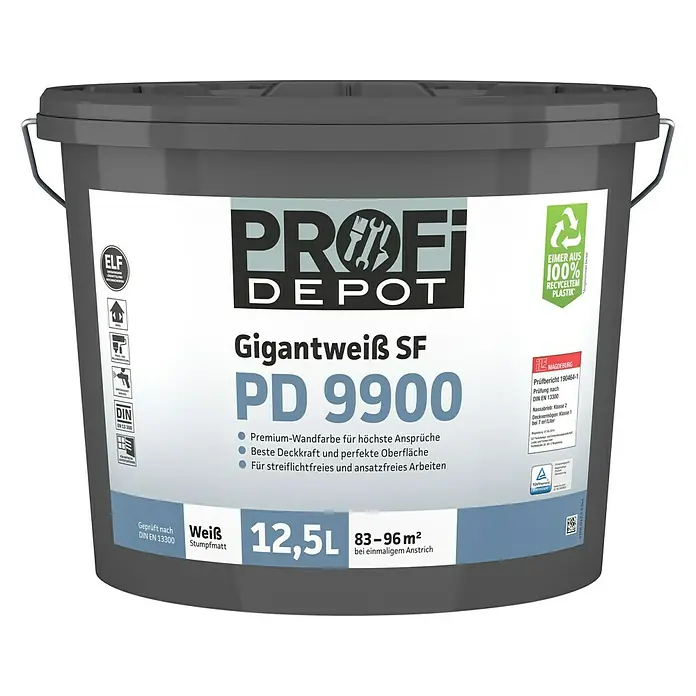 Profi Depot PD Wandfarbe Gigantweiß SF PD 9900 - Weiß, Stumpfmatt, 12,5 l - Vorderansicht