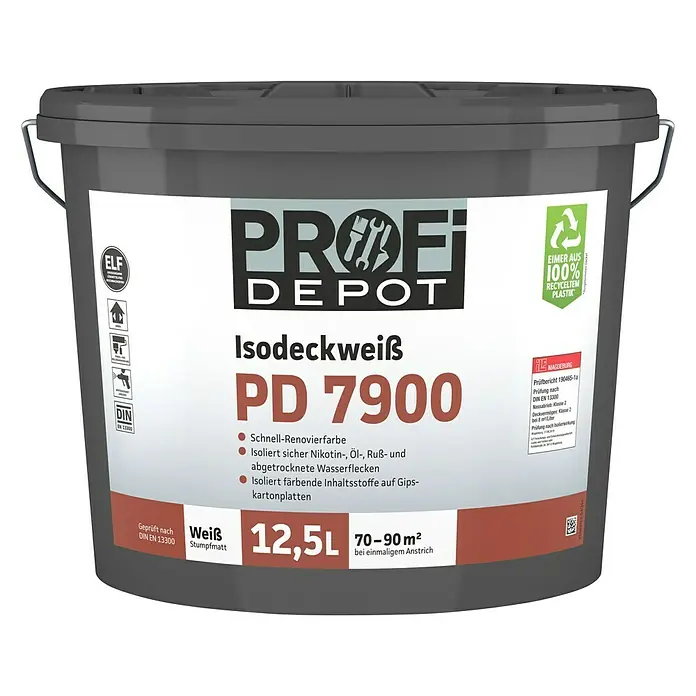 Profi Depot PD Isolierfarbe Isodeckweiß PD 7900 - Weiß, Stumpfmatt, 12,5 l - Vorderansicht