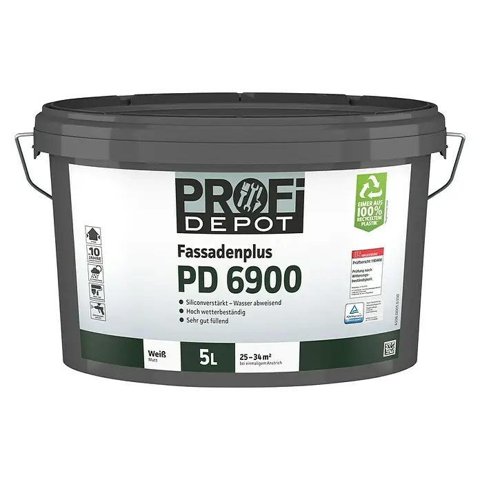 Profi Depot PD Fassadenfarbe Fassadenplus PD 6900 - Weiß, 5 l - Vorderansicht