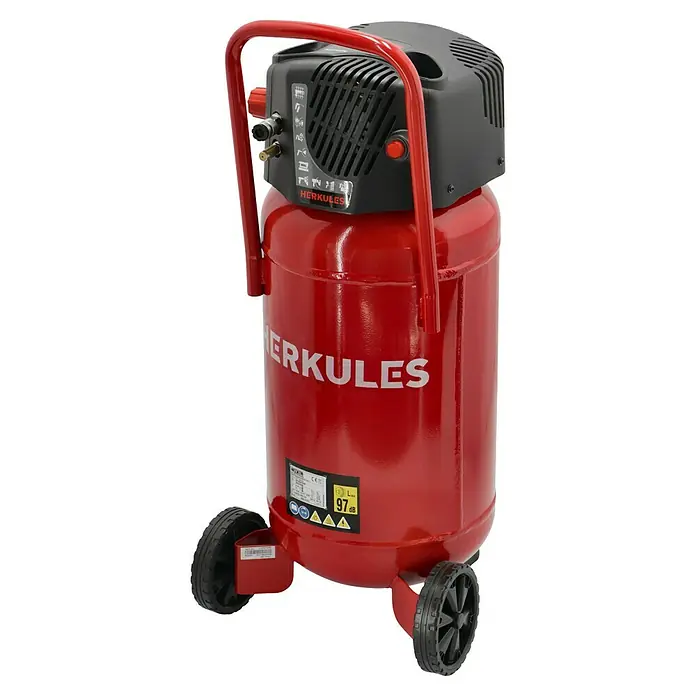 Herkules Kompressor-Set Fifty + Kit - Motorleistung: 1,5 kW, Druck: 10 bar, Kesselinhalt: 50 l - Diagonale Ansicht