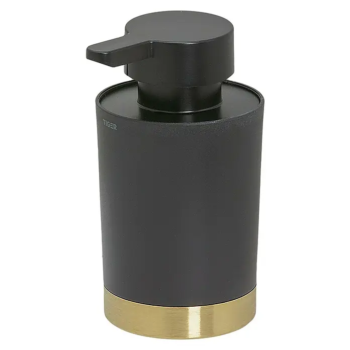 Tiger Tune Zeepdispenser - Roestvrij staal, Geborsteld Messing, Zwart, 180 ml - Diagonaal zicht