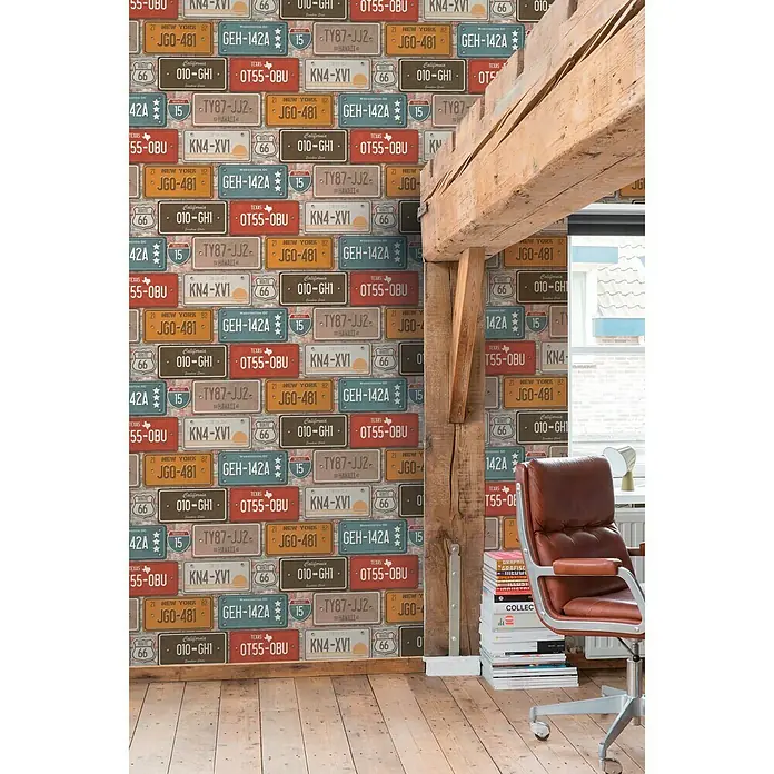 Papel pintado Matrículas - Multicolor, Motivo decorativo, 10 x 0,53 m