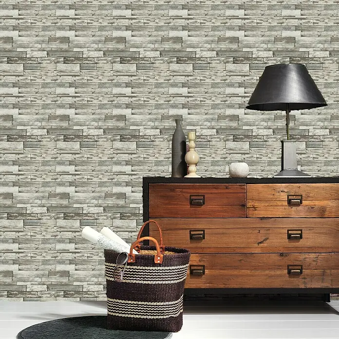 Papel pintado Tablones Madera - Marrón/Beige/Blanco, Estilo madera, 10 x 0,53 m