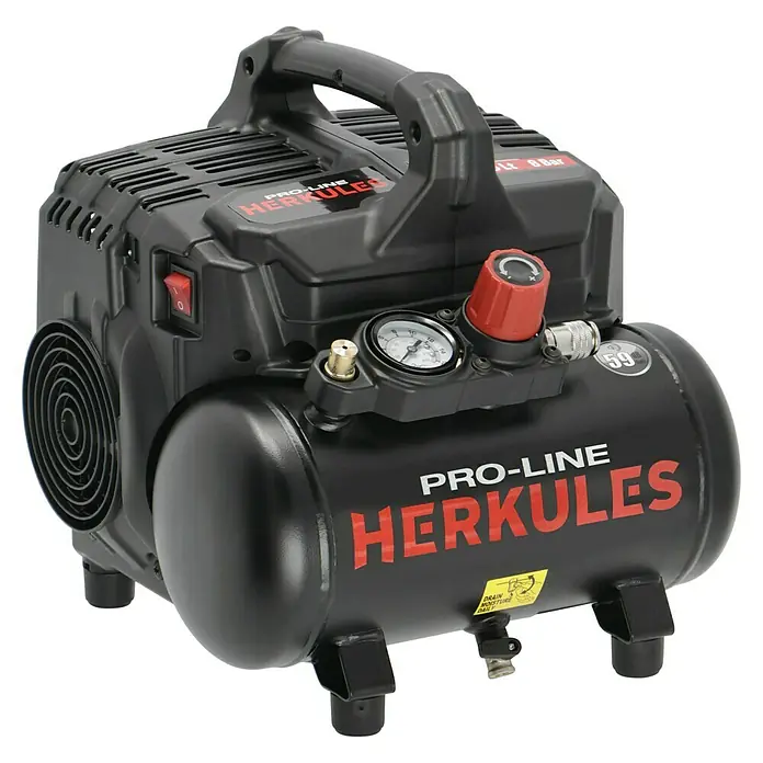 Herkules Pro-Line Flüsterkompressor Siltek+ - 8 bar, 750 W, 6 l - Diagonale Ansicht