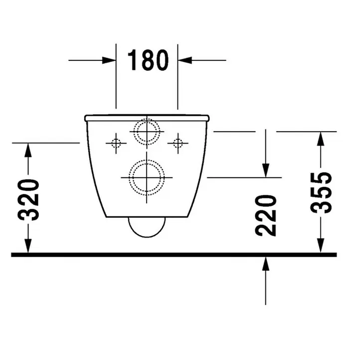 Duravit Darling New Wand-WC - Spülrandlos, Mit schmutzabweisender Glasur, Spülform: Tief, WC Abgang: Waagerecht, Weiß - Skizze