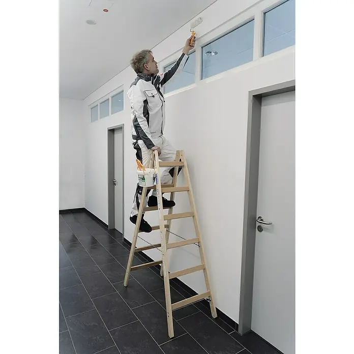 Krause Sprossen-Doppelleiter - Arbeitshöhe: 3 m, 2 x 6 Stufen, Holz - Anwendungsbeispiel