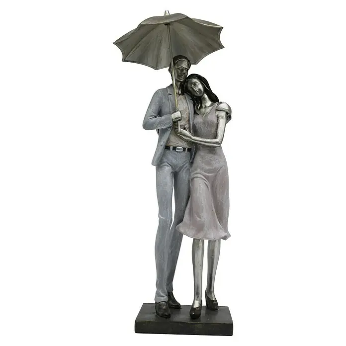 Dekofigur Couple with Umbrella - L x H: 22 x 31 cm, Silber - Vorderansicht