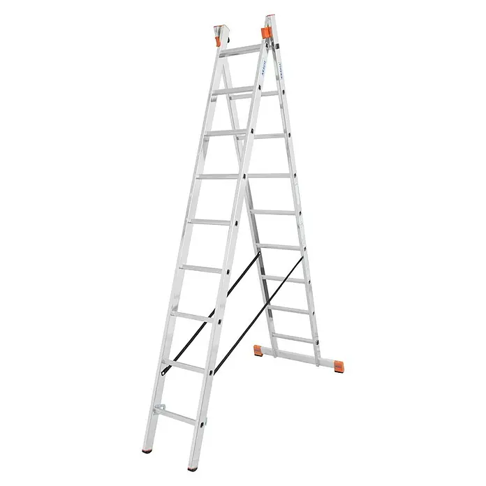 Krause Sprossen-Mehrzweckleiter Dubilo - Arbeitshöhe: 5,25 m, Anzahl Tritte: 2 x 9 Sprossen, Aluminium - Diagonale Ansicht