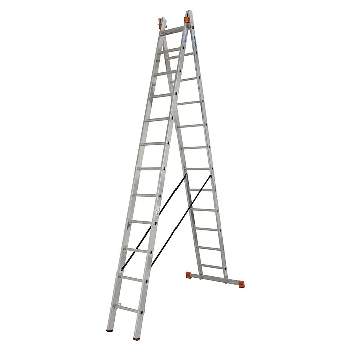 Krause Sprossen-Mehrzweckleiter Dubilo - Aluminium, Arbeitshöhe: 6,85 m, 2 x 12 Sprossen - Diagonale Ansicht