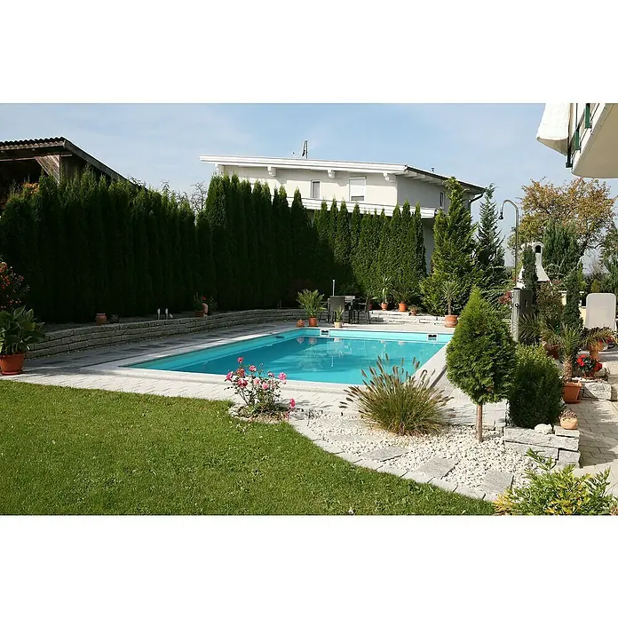 Steinbach Ökopool Highlight de Luxe Top - L x B x H: 800 x 400 x 145 cm, 41,5 m³, Blau, Ecktreppe Links - Stimmungsaufnahme