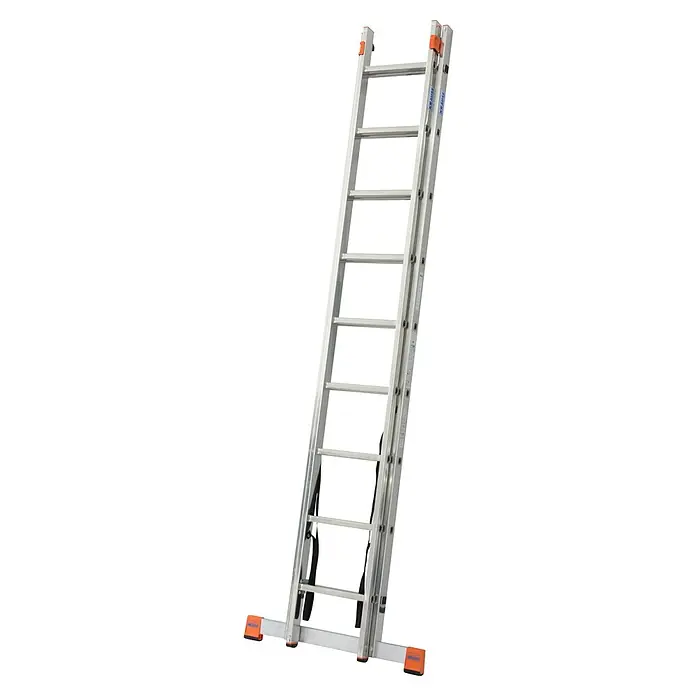 Krause Sprossen-Mehrzweckleiter Dubilo - Arbeitshöhe: 5,25 m, Anzahl Tritte: 2 x 9 Sprossen, Aluminium - Diagonale Ansicht
