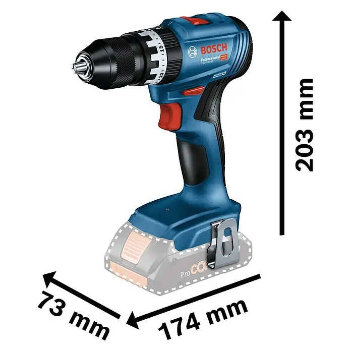 Bosch Professional Akku-Schlagbohrschrauber GSB 18V-45 - 18 V, 2 Akkus, 4 Ah, Leerlaufdrehzahl: 0 U/min - 1.900 U/min - Skizze