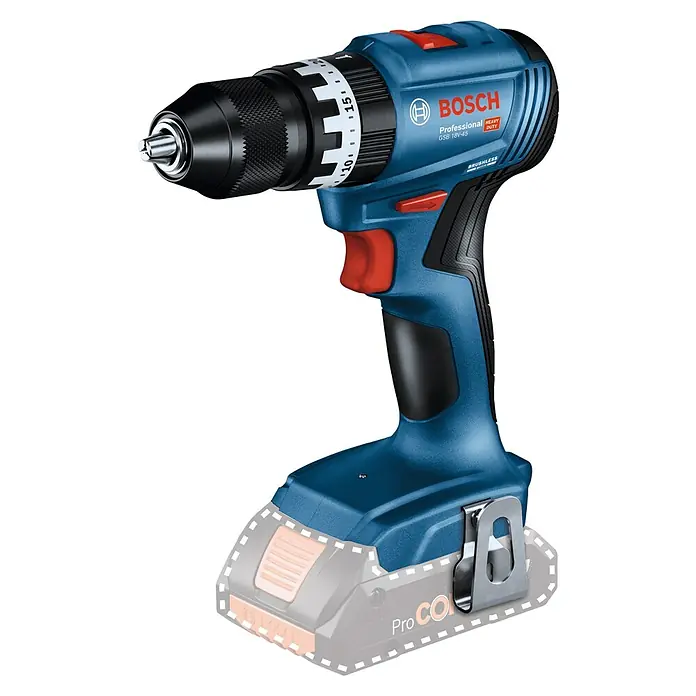 Bosch Professional Akku-Schlagbohrschrauber GSB 18V-45 - 18 V, 2 Akkus, 4 Ah, Leerlaufdrehzahl: 0 U/min - 1.900 U/min - Diagonale Ansicht