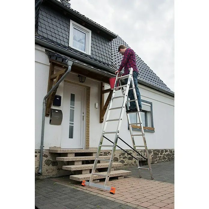 Krause Sprossen-Mehrzweckleiter Dubilo - Arbeitshöhe: 5,25 m, Anzahl Tritte: 2 x 9 Sprossen, Aluminium - Anwendungsbeispiel