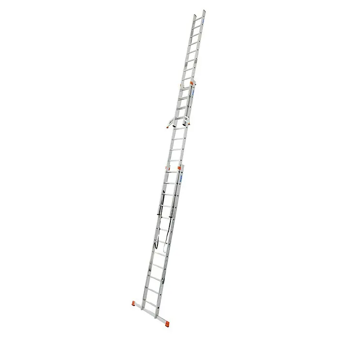 Krause Monto Sprossen-Mehrzweckleiter Tribilo - Treppenfunktion, Arbeitshöhe: 9,3 m, 3 x 12 Sprossen, Aluminium - Diagonale Ansicht