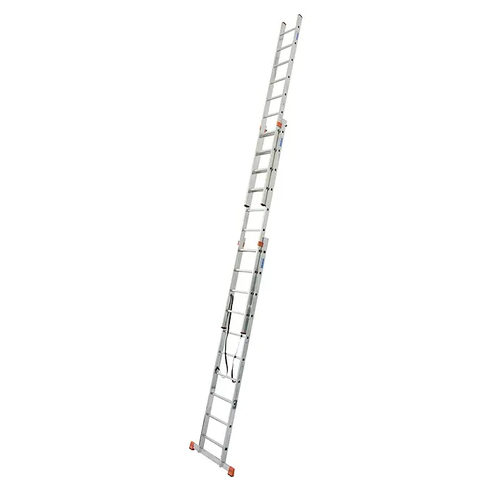 Krause Monto Escalera multiusos - Función escalonada, Altura de trabajo: 7,65 m, 3 x 10 peldaños, Aluminio - Vista angular