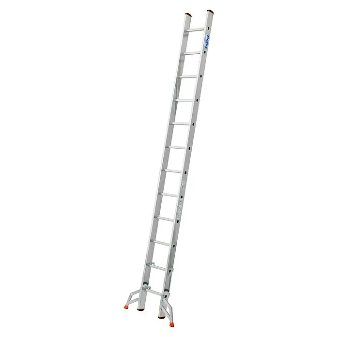 Krause Monto Sprossen-Mehrzweckleiter Tribilo - Treppenfunktion, Arbeitshöhe: 9,3 m, 3 x 12 Sprossen, Aluminium - Diagonale Ansicht