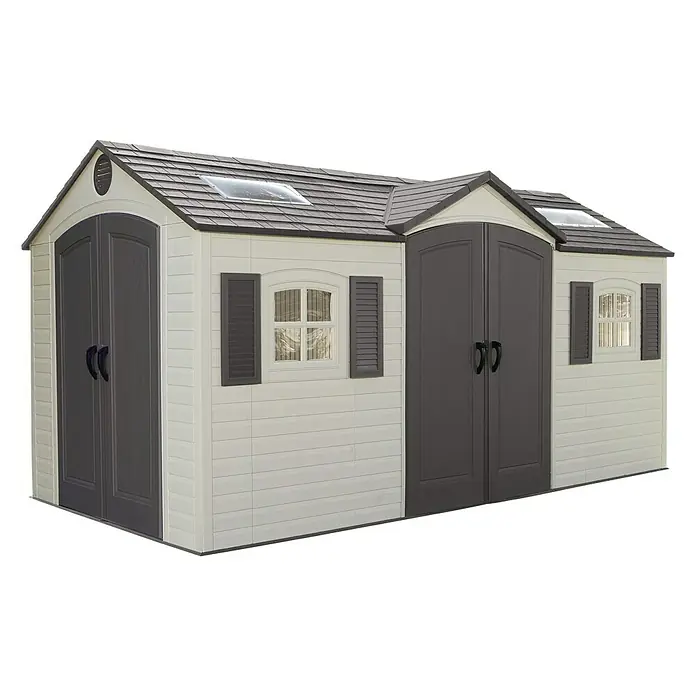 Lifetime Gerätehaus Residenz - Außenbreite inkl. Dachüberstand: 244 cm, Außentiefe inkl. Dachüberstand: 458 cm, Stahl, Anthrazit/Lichtgrau/Schwarz - Vorderansicht