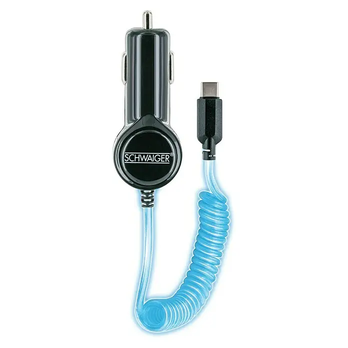 Schwaiger Autolader Type C - Zwart/transparant, USB C-stekker - Top-down weergave