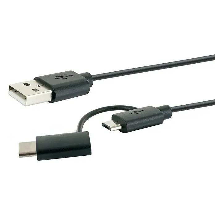 Schwaiger USB-adapterkabel USB 3.1 C/ 2.0 Micro-B - Zwart, 1 m - Close-up