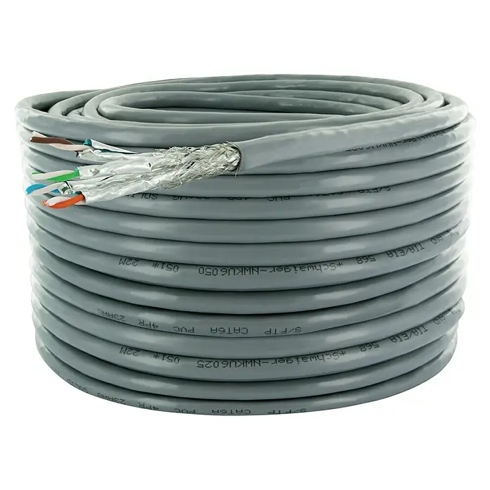 Schwaiger Kabel voor netwerk CAT6A - 50 m, Grijs, Tot 10,2 Gbit/s - Vooraanzicht