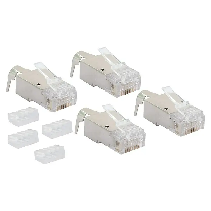 Schwaiger Netwerkstekker CAT6A/CAT7 - RJ45-aansluiting, Grijs, 4 st. - Diagonaal zicht