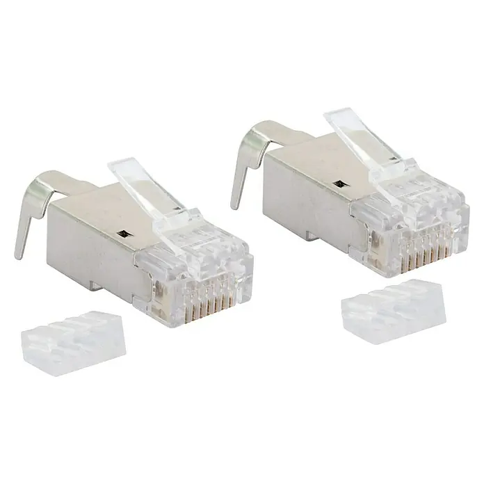 Schwaiger Netwerkstekker CAT6A/CAT7 - RJ45-aansluiting, Grijs, 2 st. - Diagonaal zicht