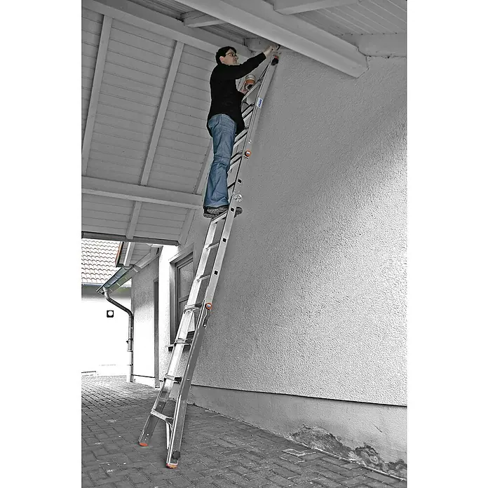 Krause Sprossen-Gelenk-Teleskopleiter TeleVario - Arbeitshöhe: 5 m, 4 x 4 Sprossen, Treppenfunktion, Aluminium - Anwendungsbeispiel