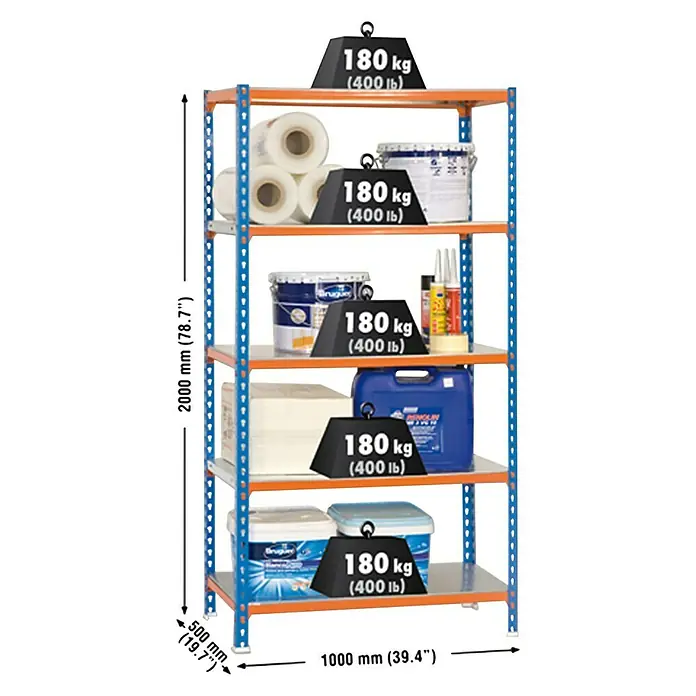 Simonrack Simonclick Metallregal Simonclick Plus - L x B x H: 50 x 100 x 200 cm, Traglast: 180 kg/Boden, Anzahl Böden: 5 Stk., Stecken, Blau/Orange - Ansicht von oben