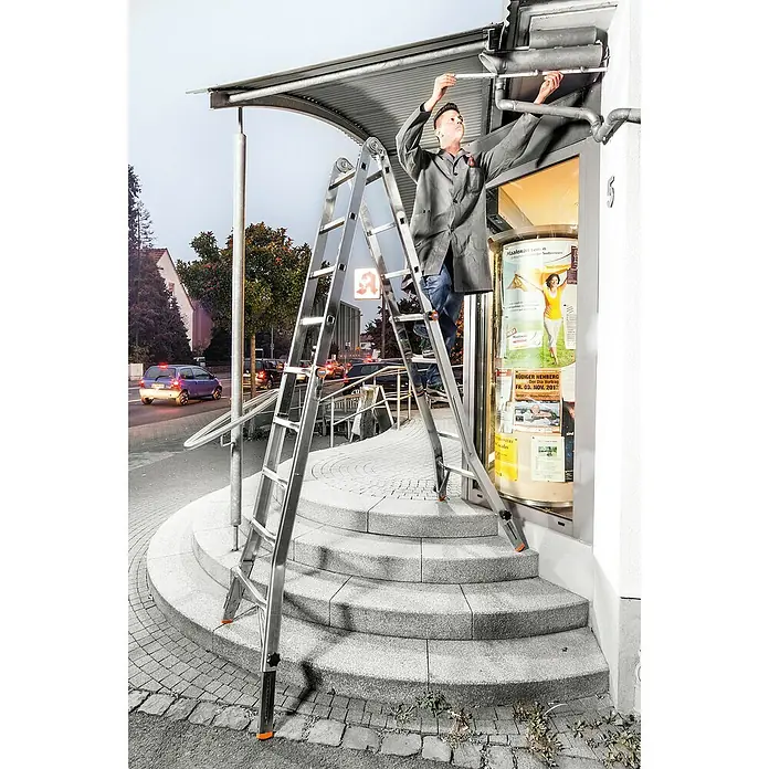 Krause Sprossen-Gelenk-Teleskopleiter TeleVario - Arbeitshöhe: 6,05 m, 4 x 5 Sprossen, Treppenfunktion, Aluminium - Anwendungsbeispiel