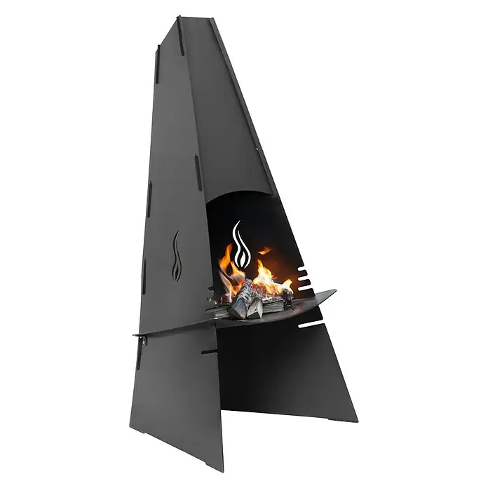 Aduro Gartenkamin - 58 x 60 x 124 cm, Stahl, Schwarz - Linke Seitenansicht