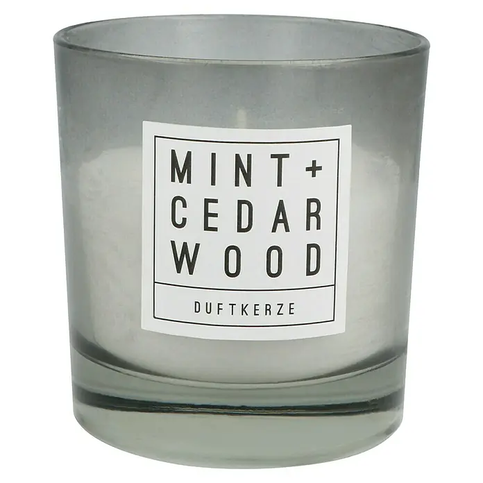 Duftkerze - Im Glas, Mint und Cedarwood, Ø x H: 8,8 x 9,3 cm - Vorderansicht