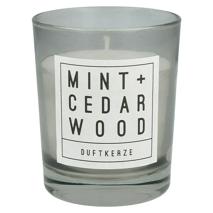 Duftkerze - Im Glas, Mint und Cedarwood, Ø x H: 6,5 x 7,9 cm - Vorderansicht