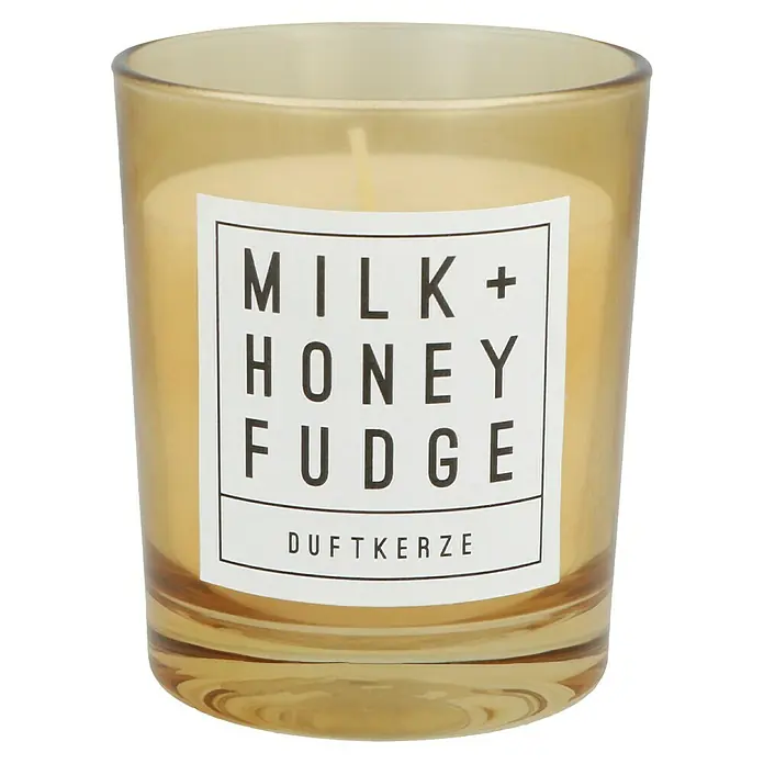 Duftkerze - Im Glas, Milk und Honeyfudge, Ø x H: 6,5 x 7,9 cm - Vorderansicht