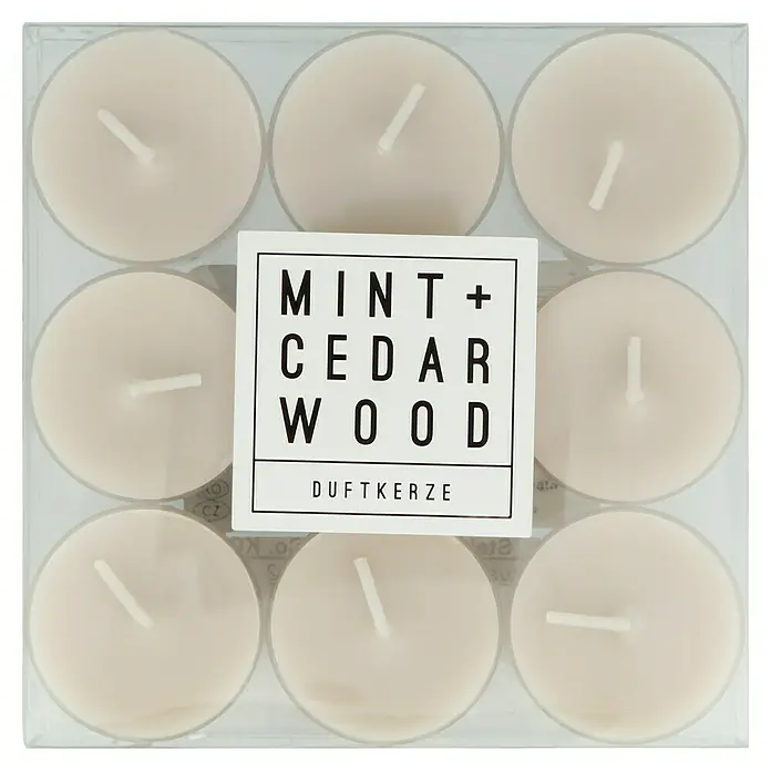 Teelichter Duft - 9 Stk., Creme, Mint und Cedarwood - Draufsicht