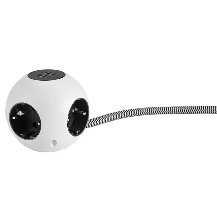 Voltomat Steckdosenwürfel - 4-fach, 2 USB-Anschlüsse, Kabellänge: 1,4 m - Diagonale Ansicht
