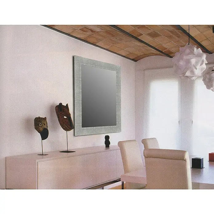Espejo con marco Cuadraditos - 64 x 84 cm, Plateado - Foto ambiente