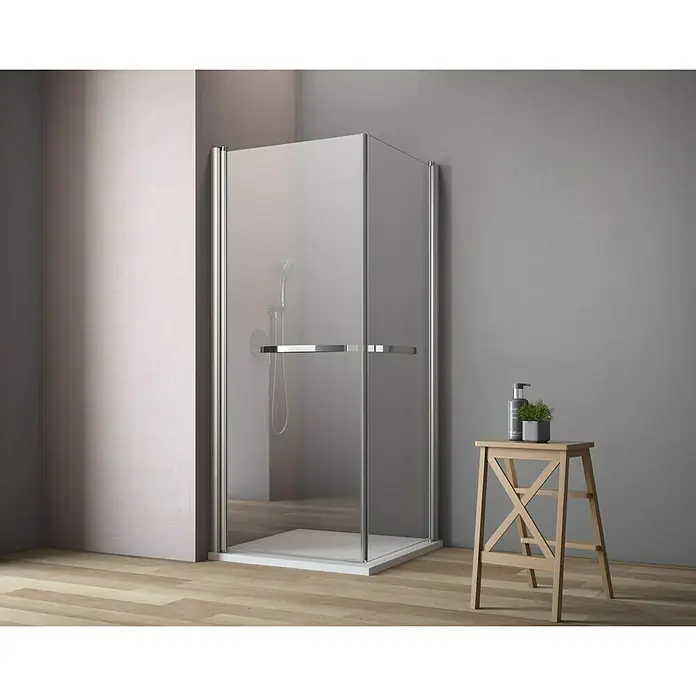 GEO Hit Eckdusche B-E10P - 100 x 80 x 202,2 cm, Unbeschichtet, Stärke: 6 mm, Silber - Vorderansicht