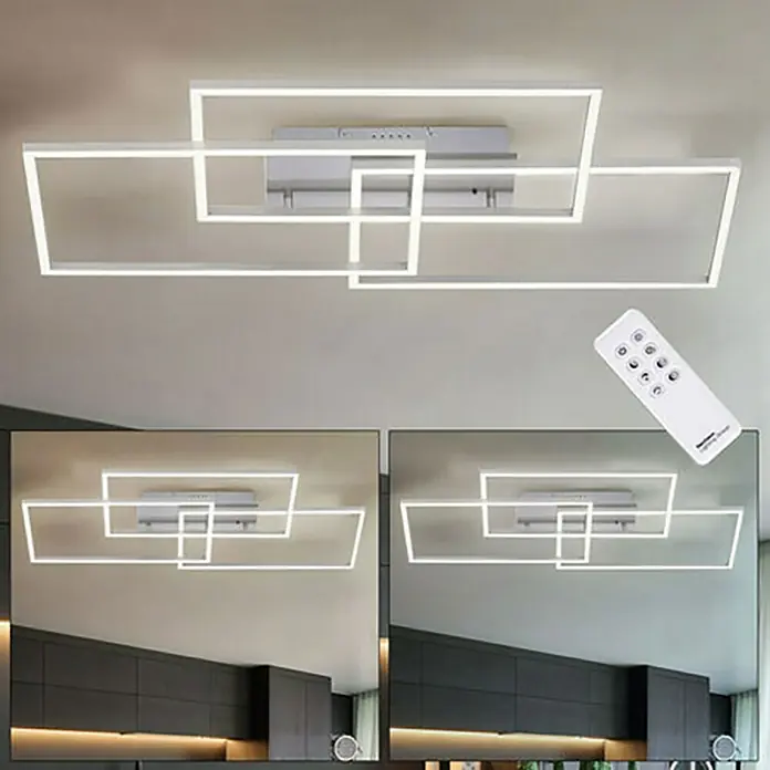 LeuchtenDirekt Plafón LED Iven - 39 W, L x An x Al: 50 x 82 x 7,8 cm, Níquel, Blanco frío - Foto ambiente