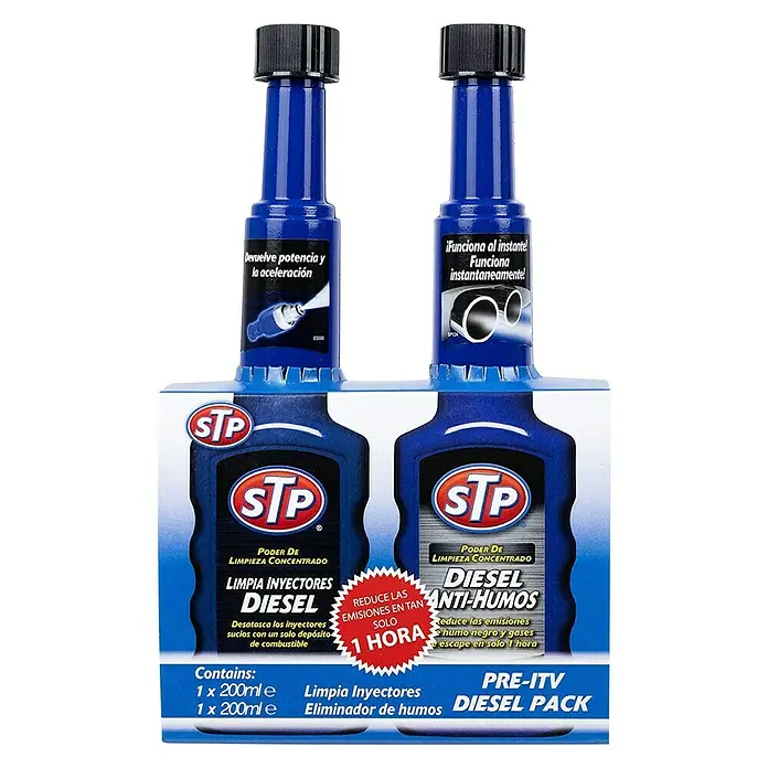 STP Limpiador de inyectores de diésel antihumos PRE ITV + Anti-humos - 400 ml - Vista frontal