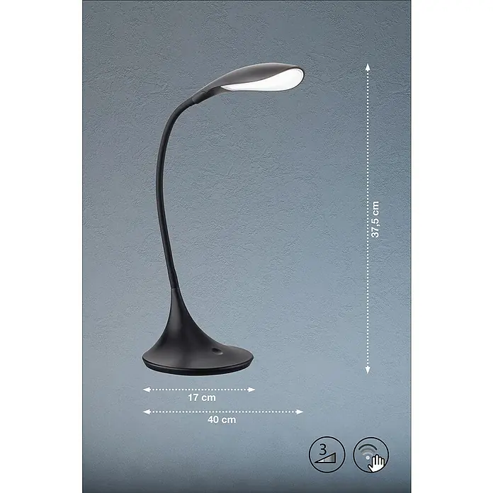 Honsel Leuchten Tischleuchte Nil - 4,5 W, L x B x H: 40 x 17 x 37,5 cm, Schwarz - Skizze