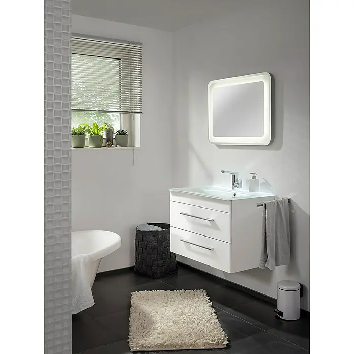Camargue Stella Waschtischunterschrank - 79,4 x 48,9 x 55 cm, 2 Schubkästen, Ohne Beleuchtung, Weiß - Stimmungsaufnahme
