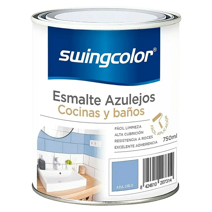 swingcolor Esmalte para azulejos Cocinas y baños - Azul cielo, 750 ml, Brillante - Vista frontal