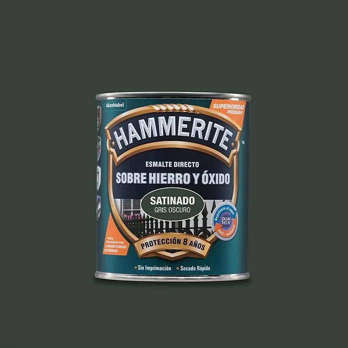 Hammerite Esmalte para metal Hierro y óxido - Gris hormigón, 750 ml, Satinado