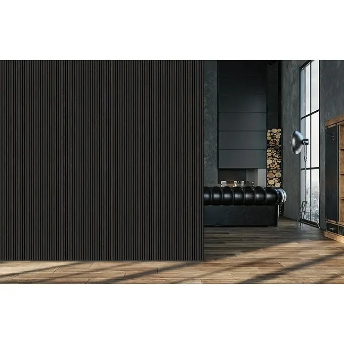 FibroTech Akustikpaneel Basic - Black Oak, 2.440 x 605 x 22 mm, 1 Paneel - Stimmungsaufnahme
