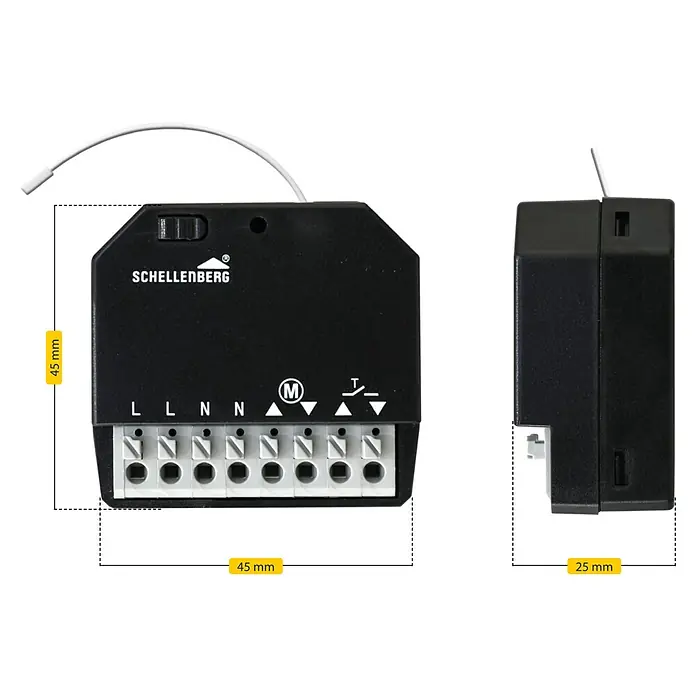 Schellenberg Funk-Empfangsmodul - Reichweite ca.: 20 m (Gebäude), Frequenz: 868,4 MHz - Skizze