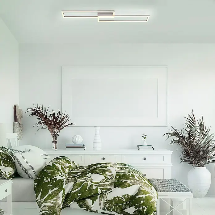 LeuchtenDirekt Plafón LED Iven - 35 W, L x An x Al: 22 x 92,4 x 7 cm, Níquel, Blanco, Blanco frío - Foto ambiente
