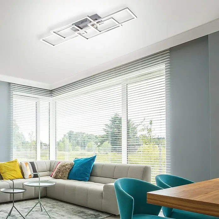LeuchtenDirekt Plafón LED Iven - 38 W, L x An x Al: 34,5 x 70 x 9,5 cm, Níquel, Blanco, Blanco cálido - Foto ambiente