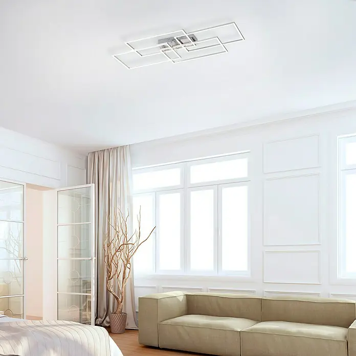 LeuchtenDirekt Plafón LED Iven - 48 W, L x An x Al: 51,5 x 95 x 9 cm, Níquel, Blanco, Blanco frío - Foto ambiente